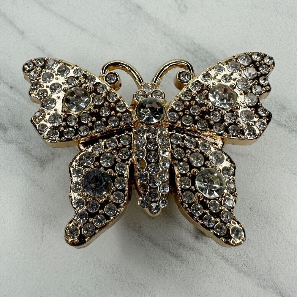 Rhinestone Gold Tone Butterfly Belt Buckle Statement Crystal Sparkle ✨